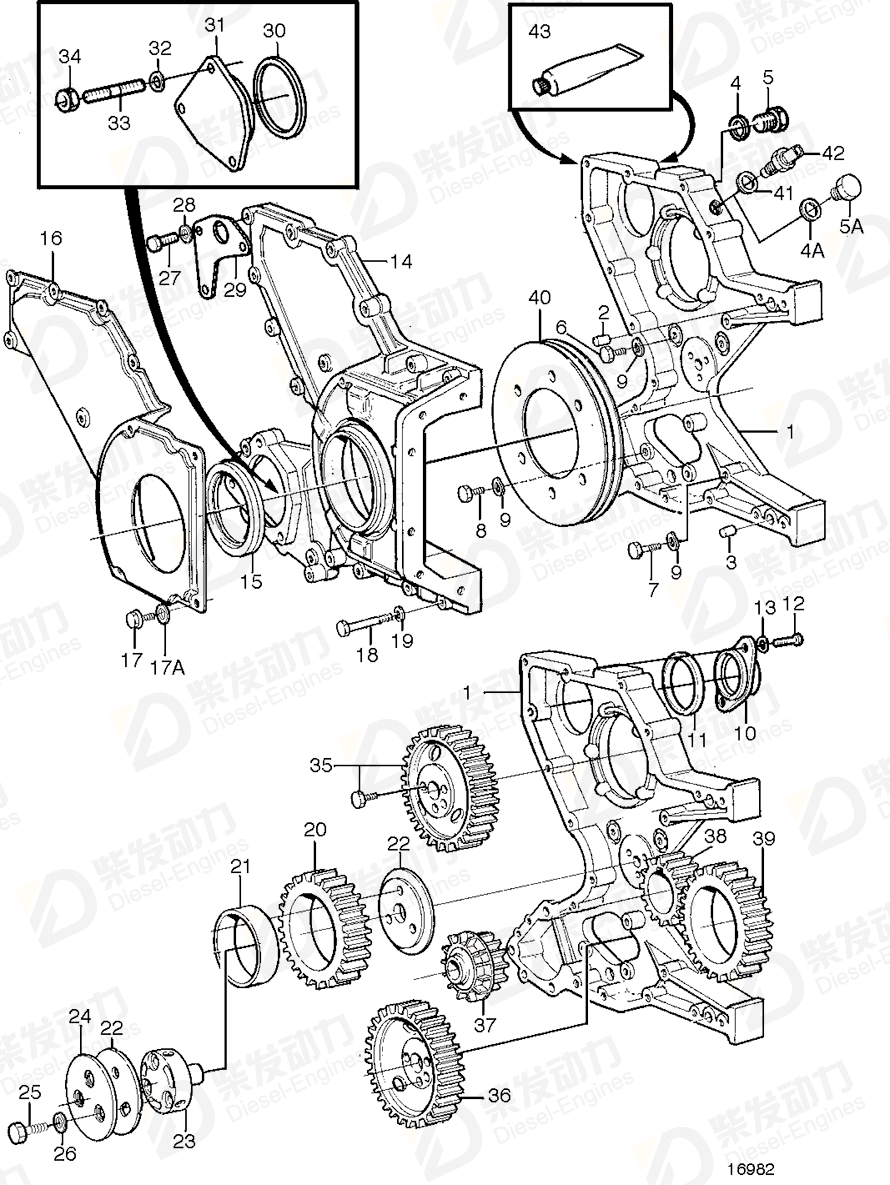 VOLVO Timing gear cover 425856 Drawing